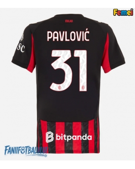 AC Milan Strahinja Pavlovic #31 Tricou Fotbal Replică 2025-26 Femei Acasa